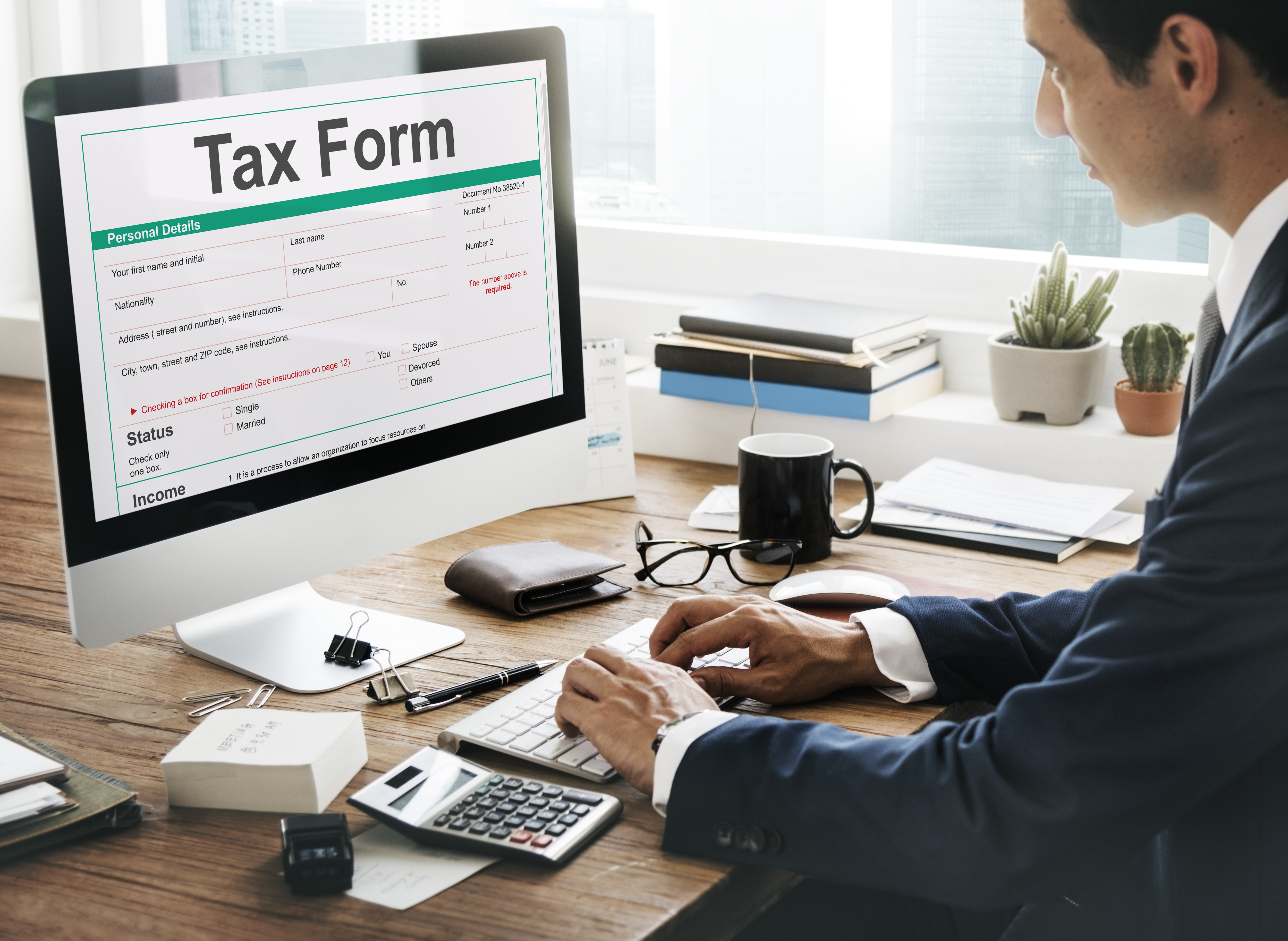 Tax documents and calculator